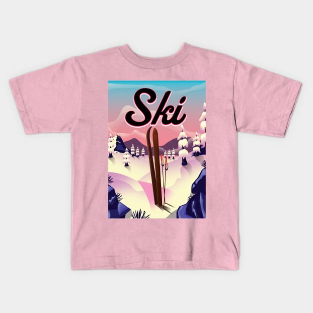 Vintage Ski poster Kids T-Shirt by nickemporium1